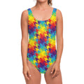 Rainbow Houndstooth Pattern Print One Piece Swimsuit