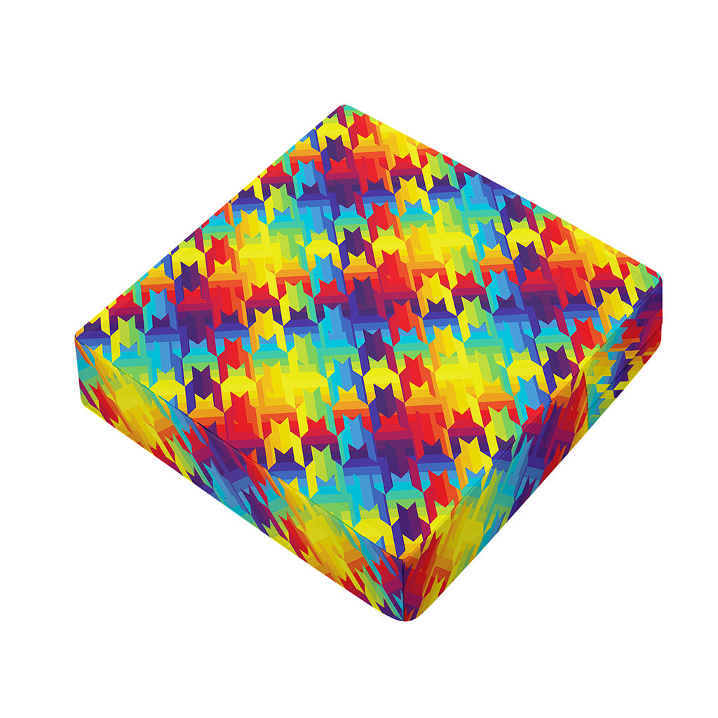 Rainbow Houndstooth Pattern Print Outdoor Seat Cushion Cover