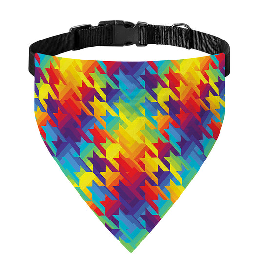 Rainbow Houndstooth Pattern Print Over The Collar Dog Bandana