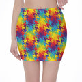Rainbow Houndstooth Pattern Print Pencil Mini Skirt