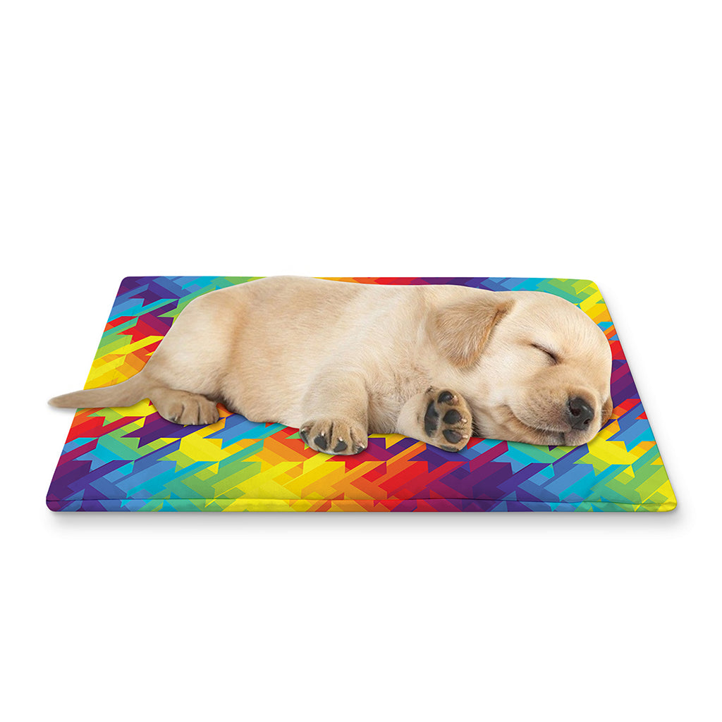 Rainbow Houndstooth Pattern Print Pet Cooling Mat Cover