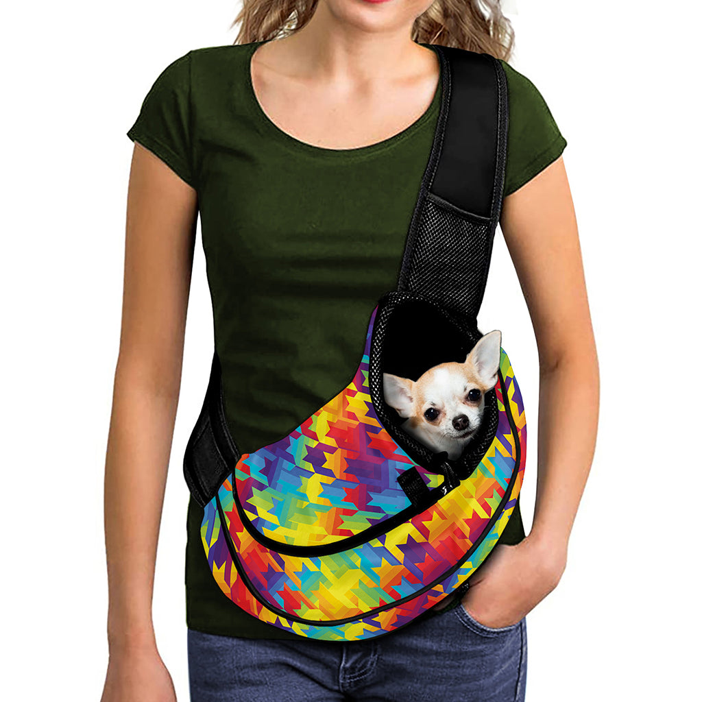 Rainbow Houndstooth Pattern Print Pet Sling Carrier