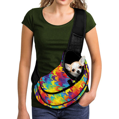 Rainbow Houndstooth Pattern Print Pet Sling Carrier