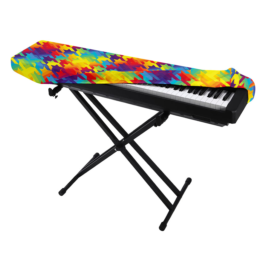 Rainbow Houndstooth Pattern Print Piano Keyboard Cover