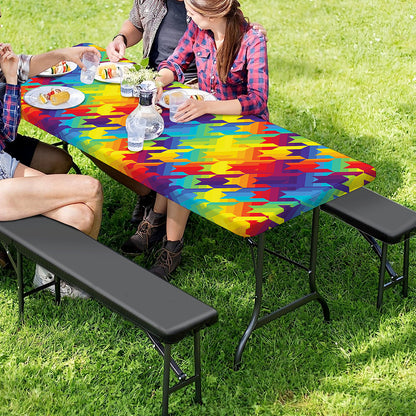 Rainbow Houndstooth Pattern Print Picnic Table Cover