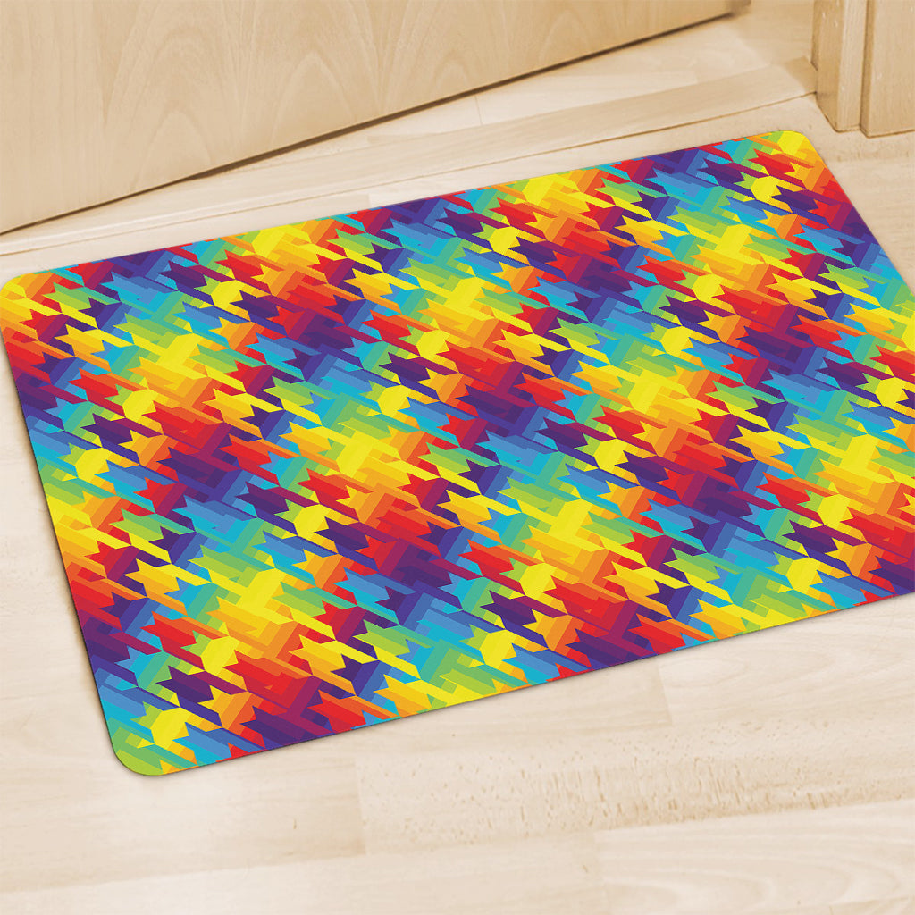 Rainbow Houndstooth Pattern Print Polyester Doormat