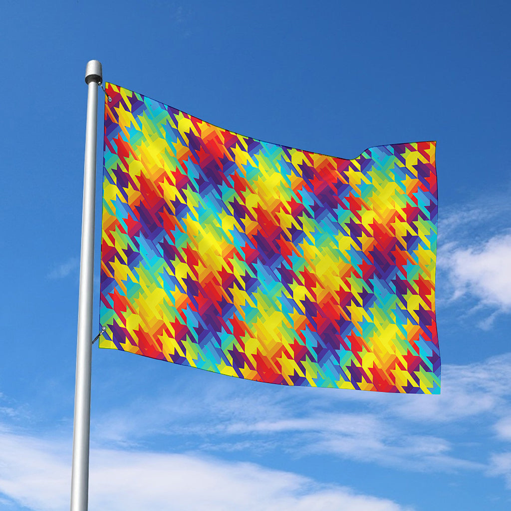 Rainbow Houndstooth Pattern Print Polyester Flag