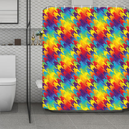 Rainbow Houndstooth Pattern Print Polyester Shower Curtain