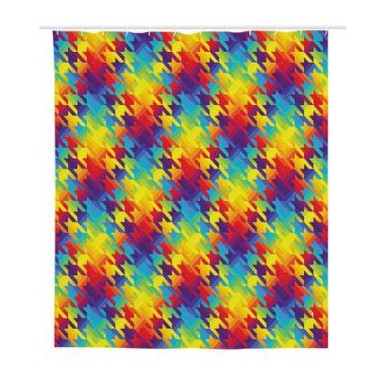 Rainbow Houndstooth Pattern Print Polyester Shower Curtain