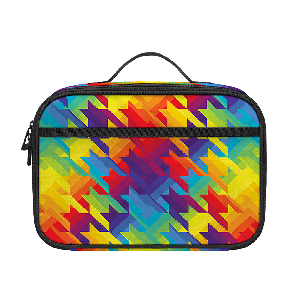 Rainbow Houndstooth Pattern Print Portable Lunch Bag