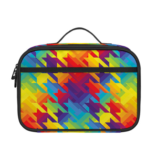 Rainbow Houndstooth Pattern Print Portable Lunch Bag