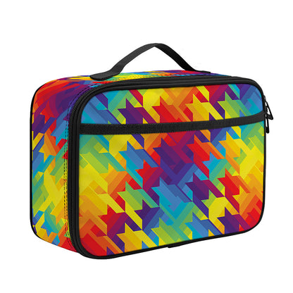 Rainbow Houndstooth Pattern Print Portable Lunch Bag