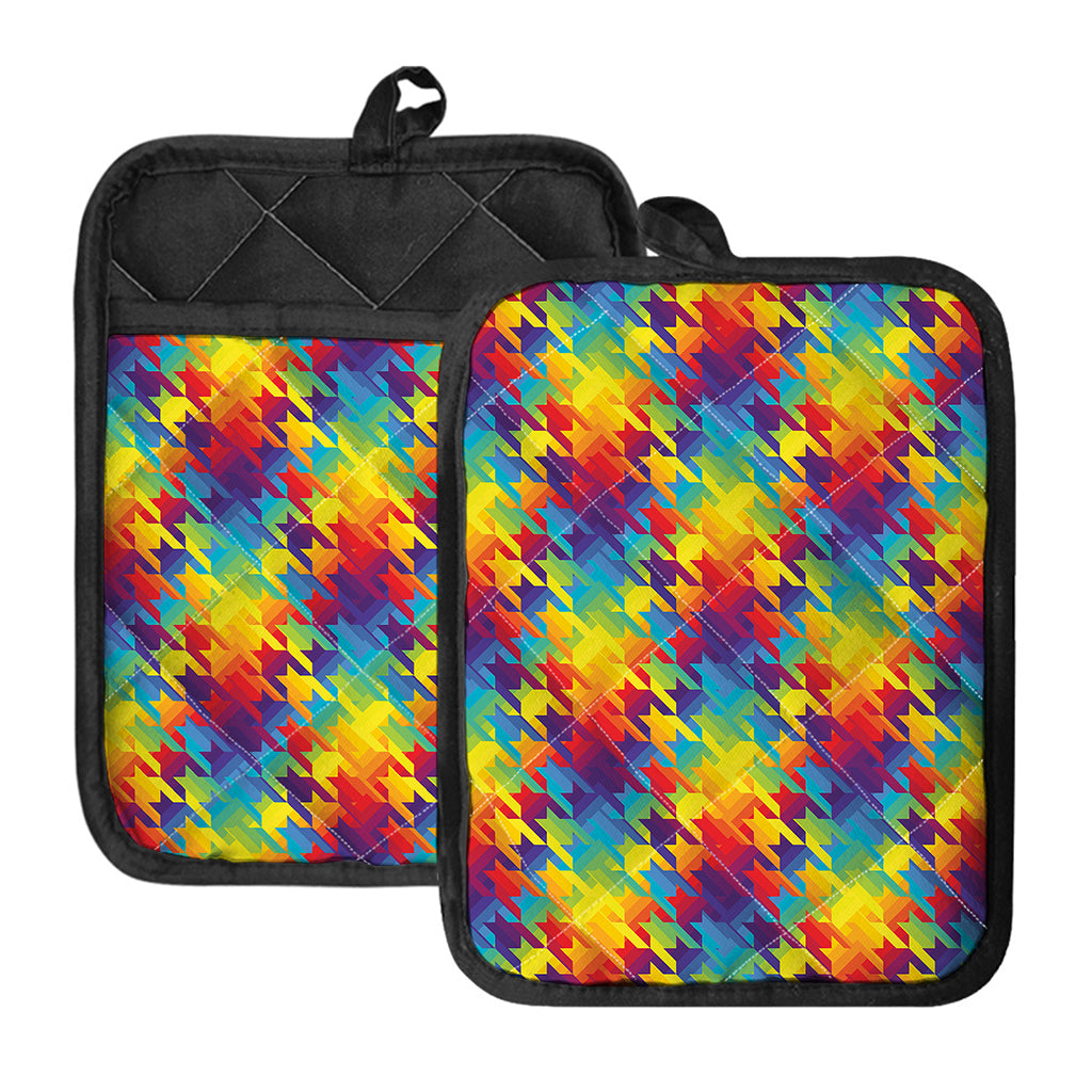 Rainbow Houndstooth Pattern Print Pot Holders With Pocket