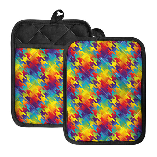 Rainbow Houndstooth Pattern Print Pot Holders With Pocket