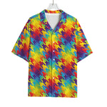 Rainbow Houndstooth Pattern Print Rayon Hawaiian Shirt