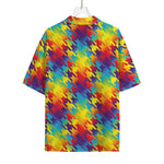 Rainbow Houndstooth Pattern Print Rayon Hawaiian Shirt