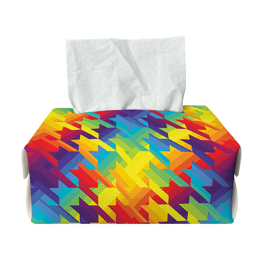 Rainbow Houndstooth Pattern Print Rectangle Tissue Box Cover