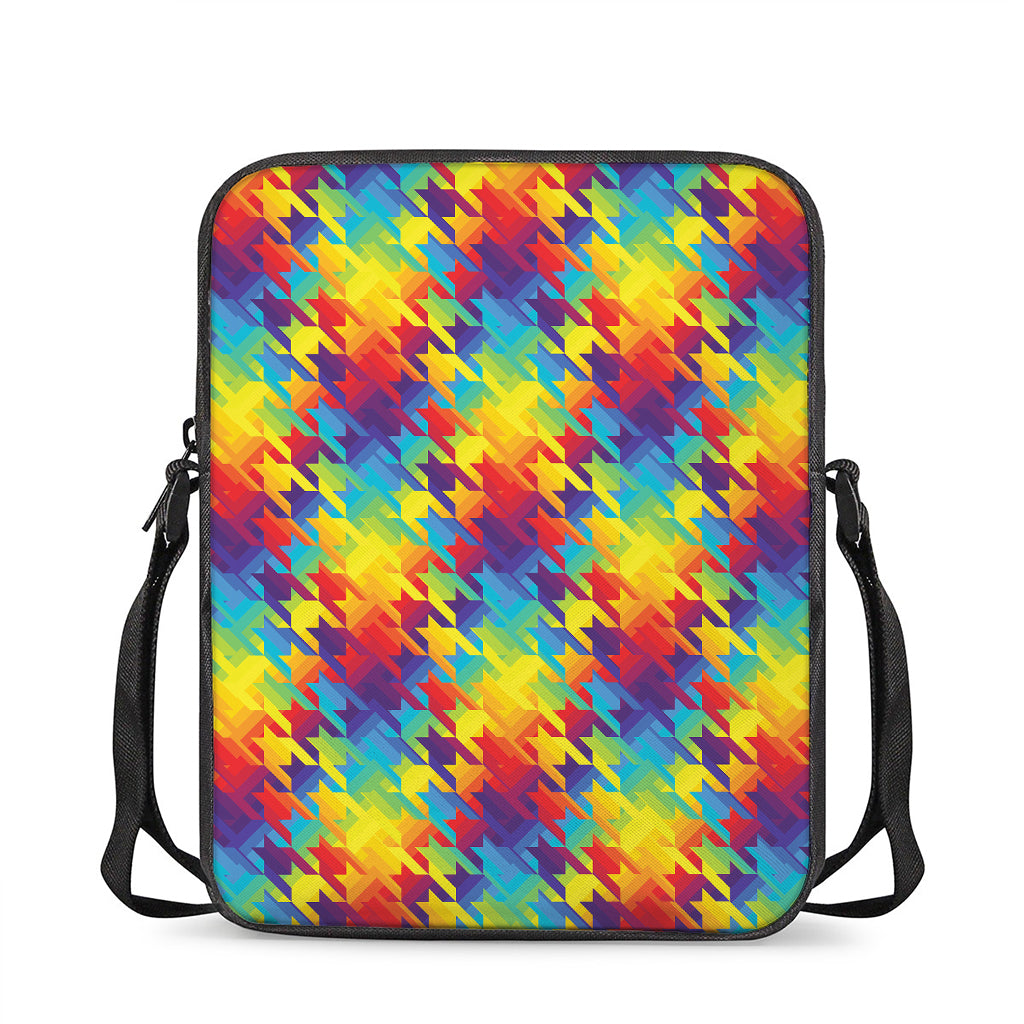 Rainbow Houndstooth Pattern Print Rectangular Crossbody Bag