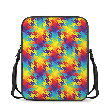 Rainbow Houndstooth Pattern Print Rectangular Crossbody Bag
