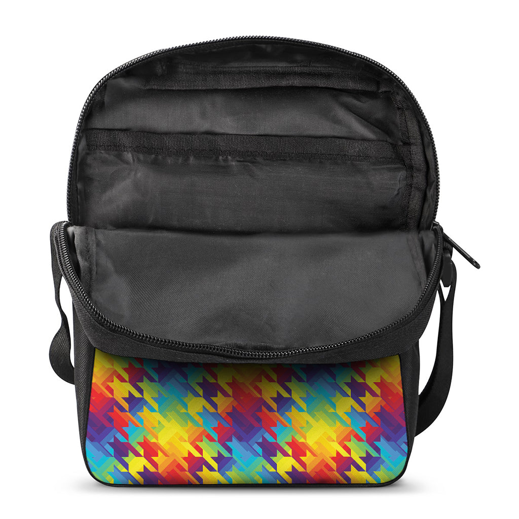 Rainbow Houndstooth Pattern Print Rectangular Crossbody Bag