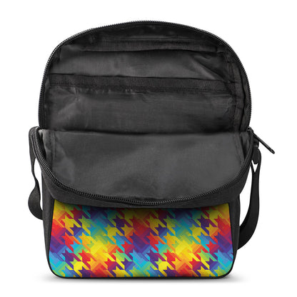 Rainbow Houndstooth Pattern Print Rectangular Crossbody Bag