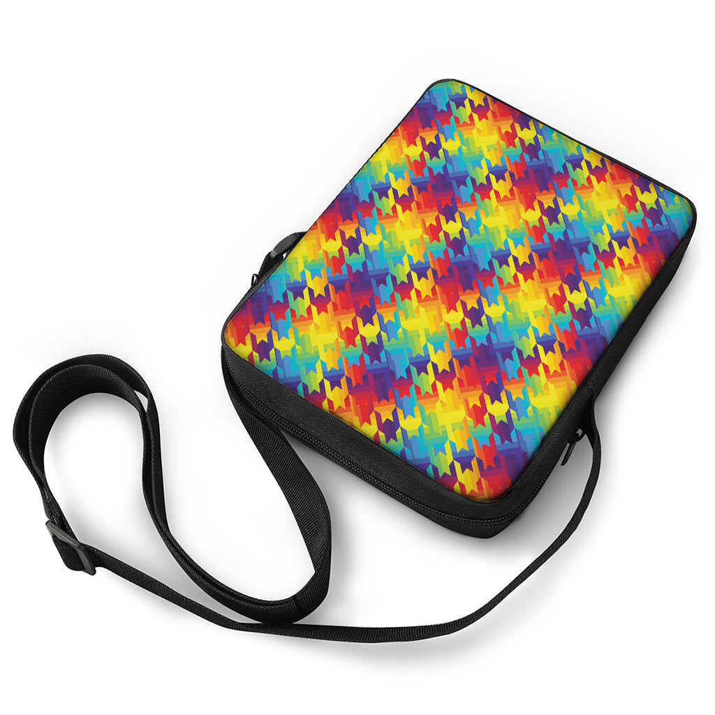 Rainbow Houndstooth Pattern Print Rectangular Crossbody Bag