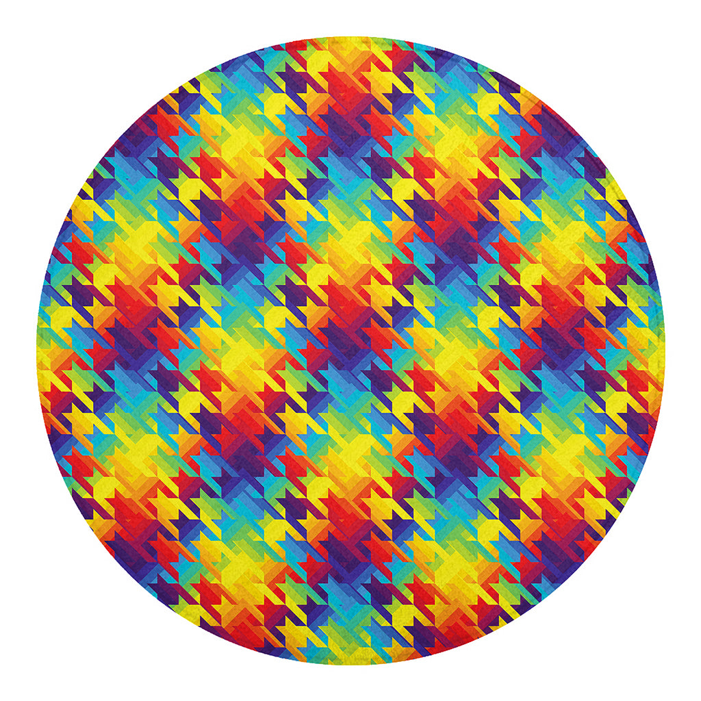 Rainbow Houndstooth Pattern Print Round Blanket