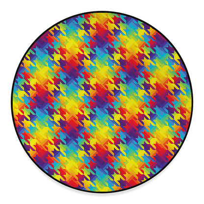 Rainbow Houndstooth Pattern Print Round Floor Mat