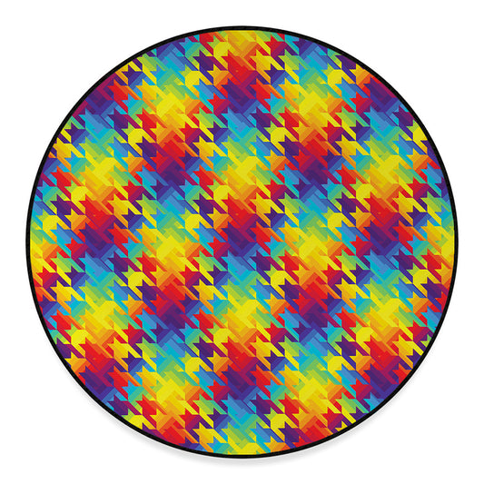Rainbow Houndstooth Pattern Print Round Floor Mat
