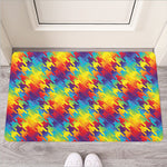 Rainbow Houndstooth Pattern Print Rubber Doormat