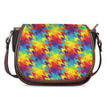 Rainbow Houndstooth Pattern Print Saddle Bag