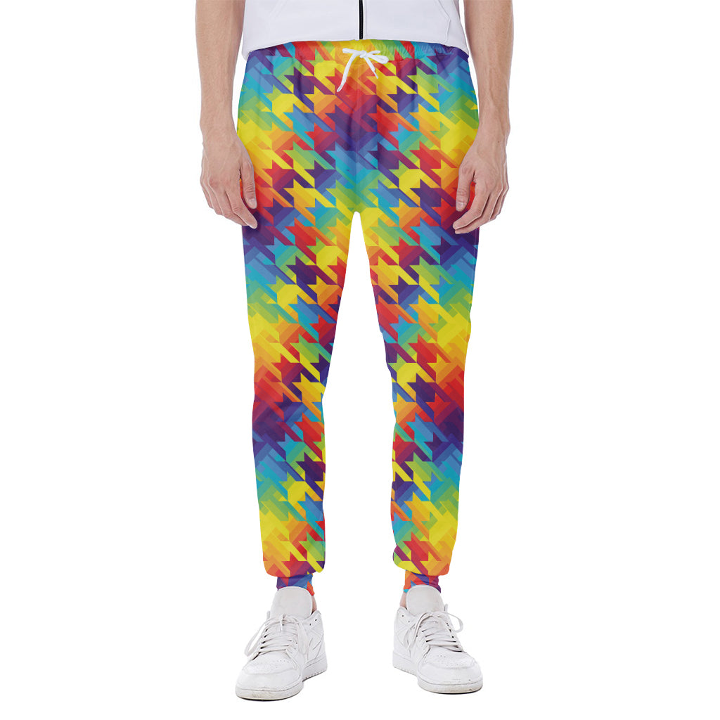 Rainbow Houndstooth Pattern Print Scuba Joggers
