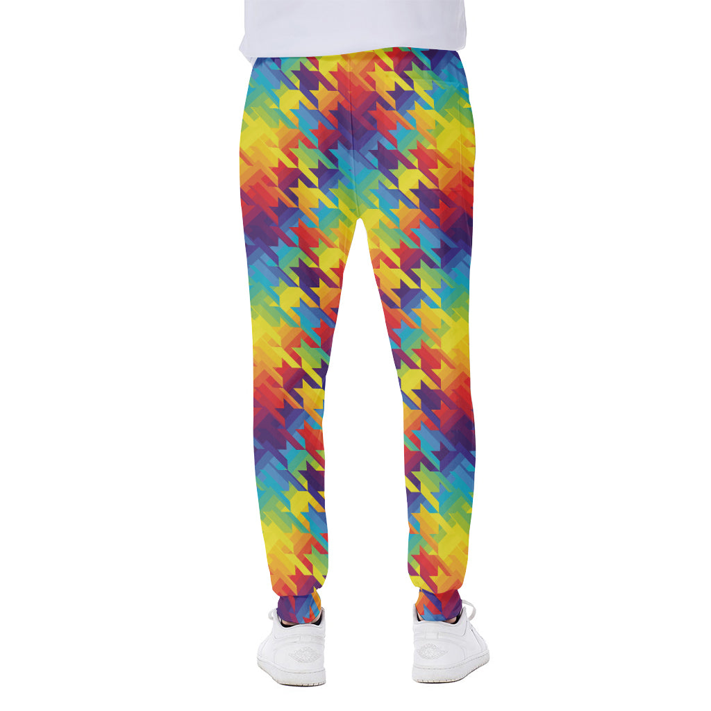 Rainbow Houndstooth Pattern Print Scuba Joggers