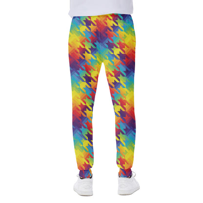 Rainbow Houndstooth Pattern Print Scuba Joggers