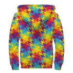 Rainbow Houndstooth Pattern Print Sherpa Lined Zip Up Hoodie