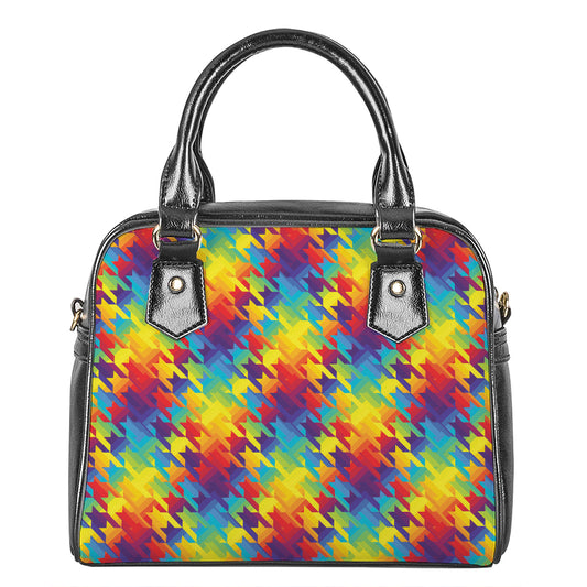 Rainbow Houndstooth Pattern Print Shoulder Handbag