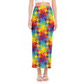 Rainbow Houndstooth Pattern Print Side Slit Maxi Skirt
