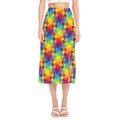 Rainbow Houndstooth Pattern Print Side Slit Midi Skirt
