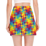 Rainbow Houndstooth Pattern Print Side Slit Mini Skirt