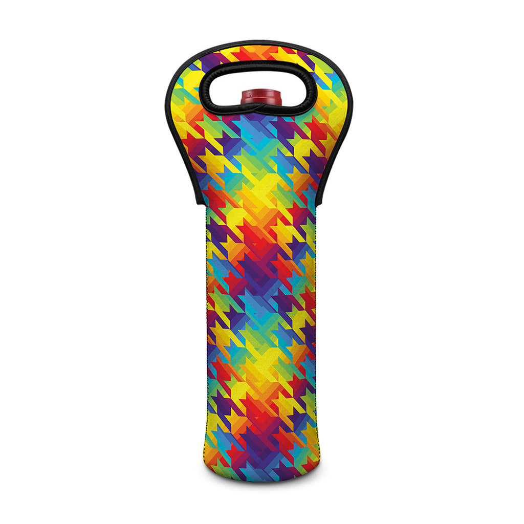 Rainbow Houndstooth Pattern Print Single Neoprene Wine Tote