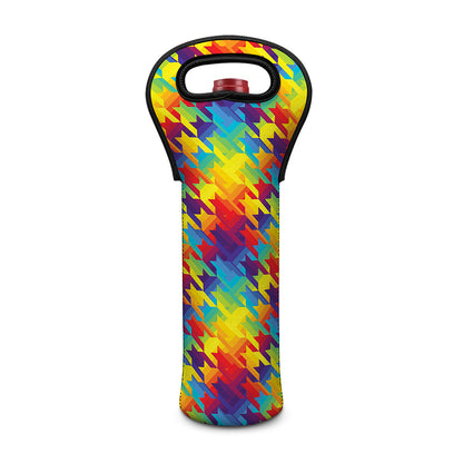 Rainbow Houndstooth Pattern Print Single Neoprene Wine Tote