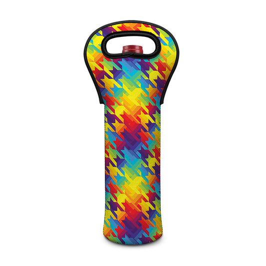 Rainbow Houndstooth Pattern Print Single Neoprene Wine Tote