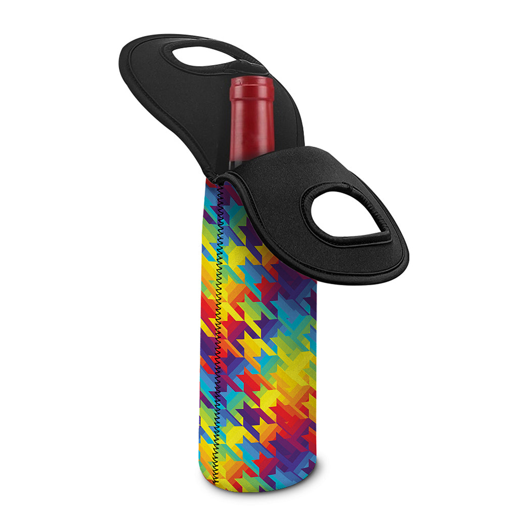 Rainbow Houndstooth Pattern Print Single Neoprene Wine Tote