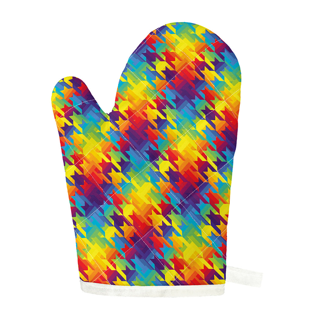 Rainbow Houndstooth Pattern Print Single Oven Mitt
