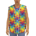 Rainbow Houndstooth Pattern Print Sleeveless Baseball Jersey