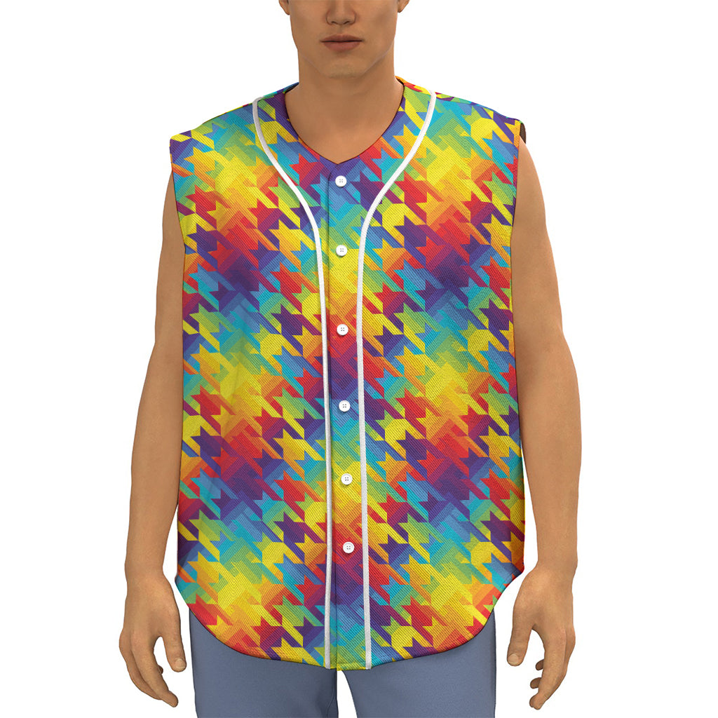 Rainbow Houndstooth Pattern Print Sleeveless Baseball Jersey