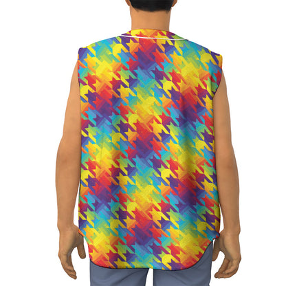 Rainbow Houndstooth Pattern Print Sleeveless Baseball Jersey