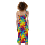 Rainbow Houndstooth Pattern Print Slim Fit Midi Cami Dress