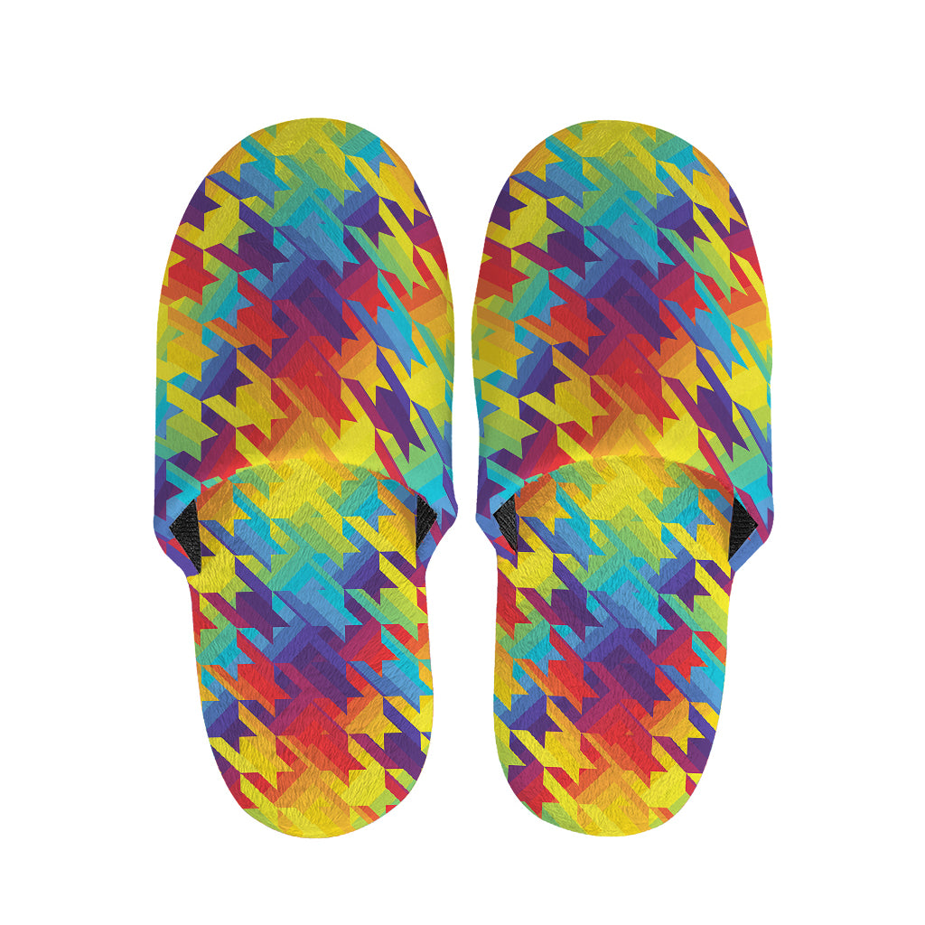Rainbow Houndstooth Pattern Print Slippers