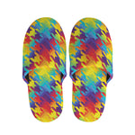Rainbow Houndstooth Pattern Print Slippers